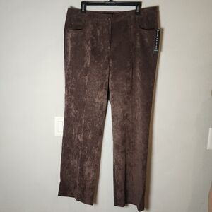 NWT Larry Levine Fine Wale Corduroy Brown Pants Drape Stretch Straight Wide 14